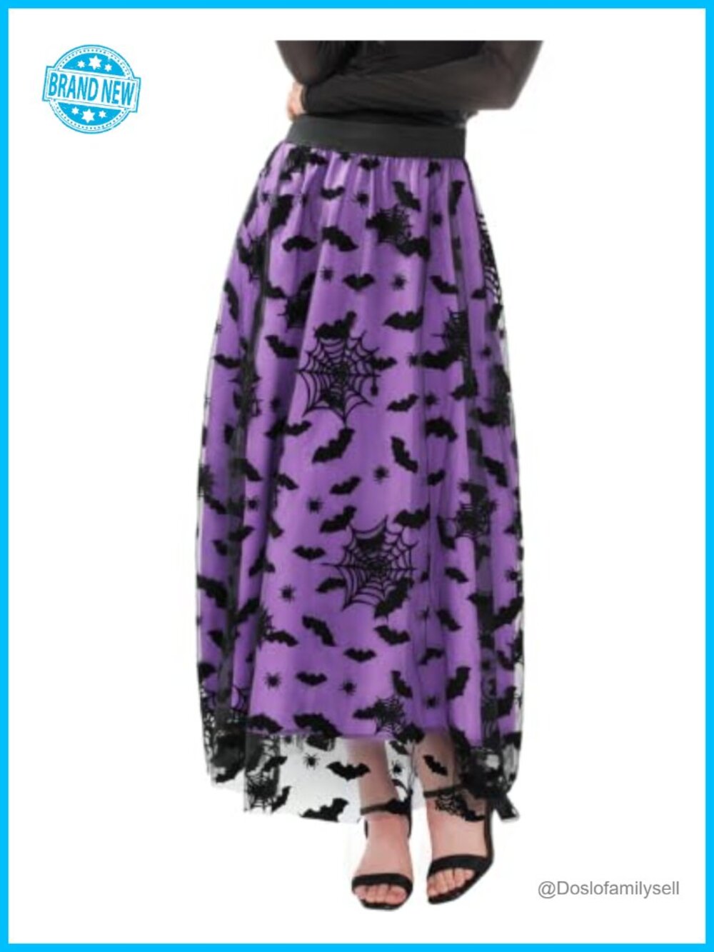 Halloween Tulle Skirt High Elastic Waist A-Line Midi Women's Party Skirt